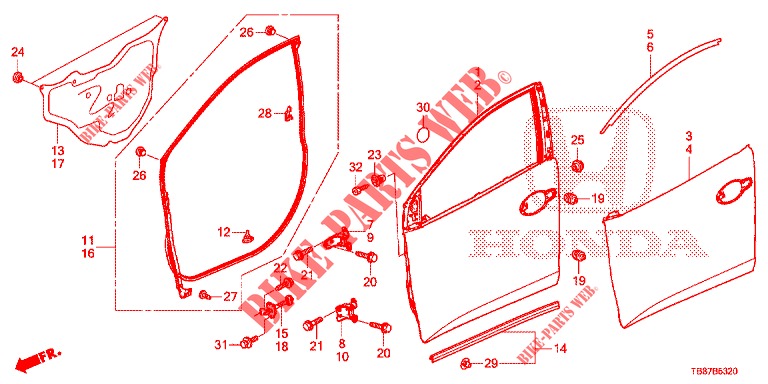 FRONT DOOR PANELS (2D)  for Honda CIVIC TOURER 1.8 ES 5 Doors 6 speed manual 2014