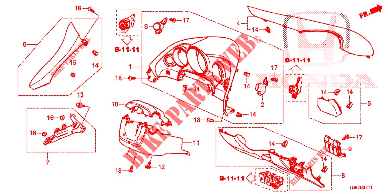 INSTRUMENT GARNISH (COTE DE CONDUCTEUR) (RH) for Honda CIVIC TOURER 1.8 ES 5 Doors 6 speed manual 2014