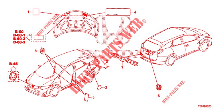 EMBLEMS/CAUTION LABELS  for Honda CIVIC TOURER 1.8 LIFESTYLE 5 Doors 6 speed manual 2014
