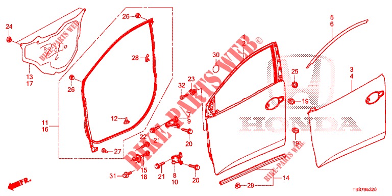 FRONT DOOR PANELS (2D)  for Honda CIVIC TOURER 1.8 LIFESTYLE 5 Doors 6 speed manual 2014