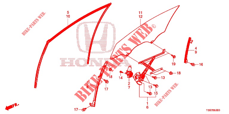 FRONT DOOR WINDOWS/REGULA TOR  for Honda CIVIC TOURER 1.8 LIFESTYLE 5 Doors 6 speed manual 2014
