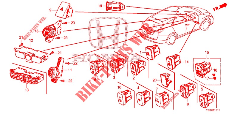 SWITCH (RH) for Honda CIVIC TOURER 1.8 LIFESTYLE 5 Doors 6 speed manual 2014