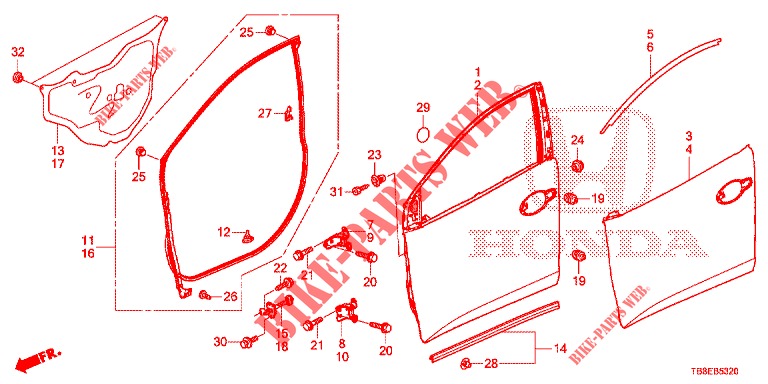 FRONT DOOR PANELS (2D)  for Honda CIVIC TOURER 1.8 EX 5 Doors 6 speed manual 2015