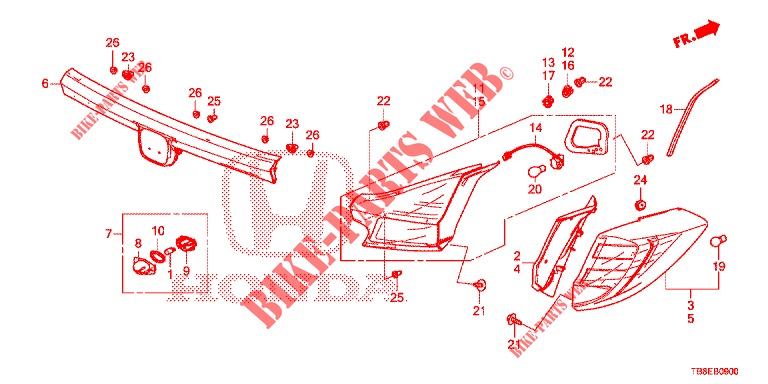 TAILLIGHT/LICENSE LIGHT (PGM FI)  for Honda CIVIC TOURER 1.8 EX 5 Doors 6 speed manual 2015