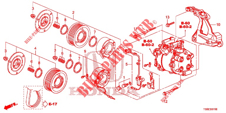 AIR CONDITIONER (COMPRESSEUR) (1.8L) for Honda CIVIC TOURER 1.8 EXGT 5 Doors 6 speed manual 2015