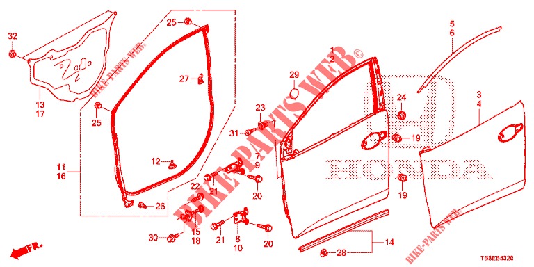 FRONT DOOR PANELS (2D)  for Honda CIVIC TOURER 1.8 EXGT 5 Doors 6 speed manual 2015
