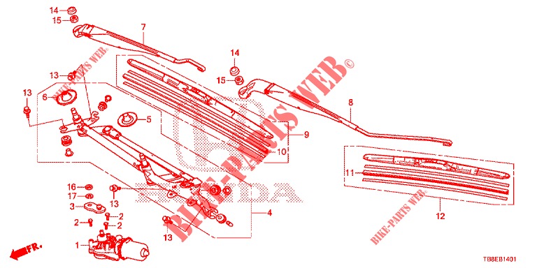 FRONT WINDSHIELD WIPER (RH) for Honda CIVIC TOURER 1.8 EXGT 5 Doors 6 speed manual 2015
