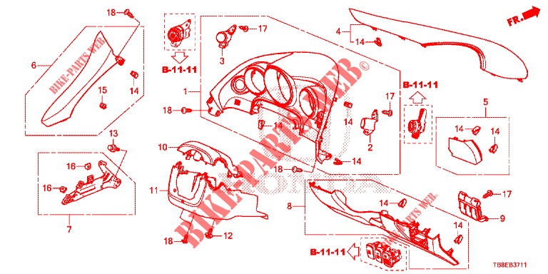 INSTRUMENT GARNISH (COTE DE CONDUCTEUR) (RH) for Honda CIVIC TOURER 1.8 EXGT 5 Doors 6 speed manual 2015