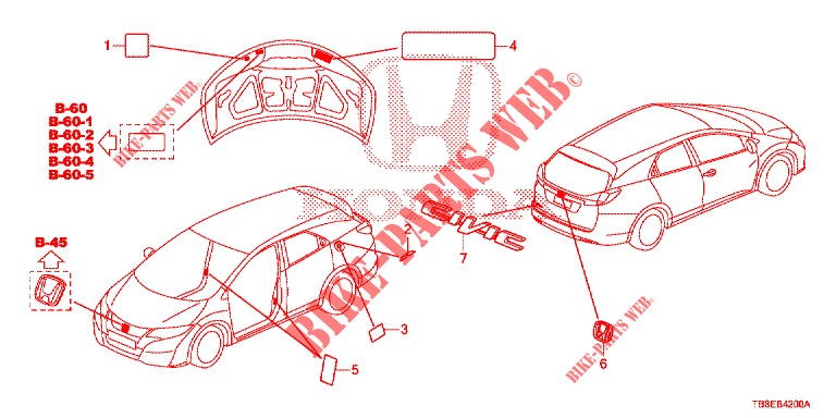EMBLEMS/CAUTION LABELS  for Honda CIVIC TOURER 1.8 SE 5 Doors 6 speed manual 2015