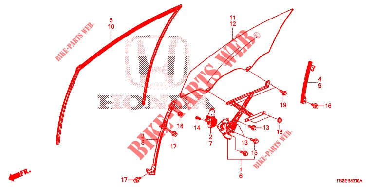 FRONT DOOR WINDOWS/REGULA TOR  for Honda CIVIC TOURER 1.8 SE 5 Doors 6 speed manual 2015