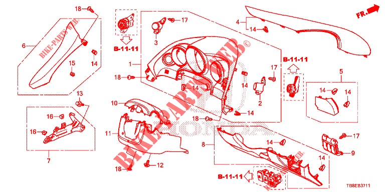 INSTRUMENT GARNISH (COTE DE CONDUCTEUR) (RH) for Honda CIVIC TOURER 1.8 SE 5 Doors 6 speed manual 2015