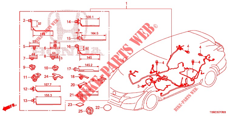 WIRE HARNESS (3) (RH) for Honda CIVIC TOURER 1.8 SE 5 Doors 6 speed manual 2015