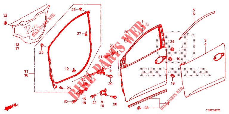 FRONT DOOR PANELS (2D)  for Honda CIVIC TOURER 1.8 EX 5 Doors 6 speed manual 2016