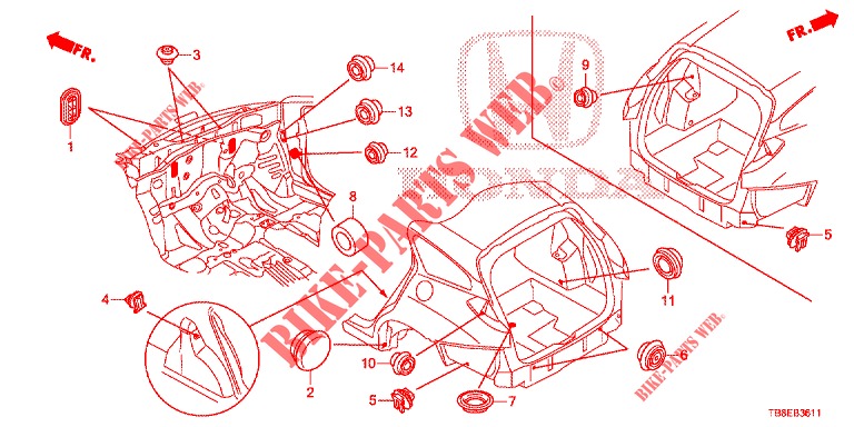 GROMMET (ARRIERE) for Honda CIVIC TOURER 1.8 EX 5 Doors 6 speed manual 2016