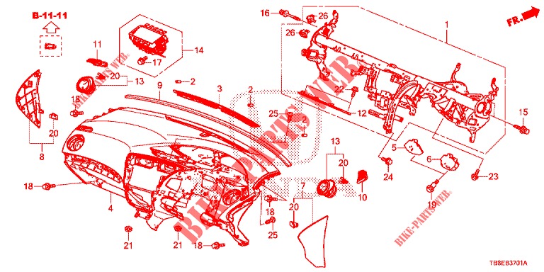 INSTRUMENT PANEL UPPER (RH) for Honda CIVIC TOURER 1.8 EX 5 Doors 6 speed manual 2016