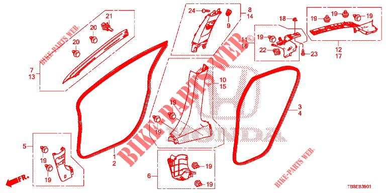 PILLAR GARNISH (RH) for Honda CIVIC TOURER 1.8 EX 5 Doors 6 speed manual 2016