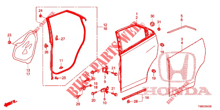REAR DOOR PANELS (4D)  for Honda CIVIC TOURER 1.8 EX 5 Doors 6 speed manual 2016