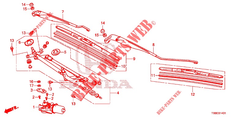 FRONT WINDSHIELD WIPER (RH) for Honda CIVIC TOURER 1.8 EXGT 5 Doors 6 speed manual 2016