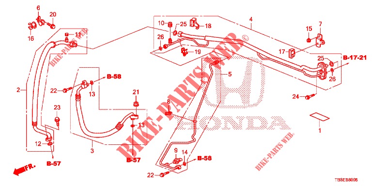 AIR CONDITIONER (FLEXIBLES/TUYAUX) (1.8L) (RH) (2) for Honda CIVIC TOURER 1.8 SE 5 Doors 6 speed manual 2016