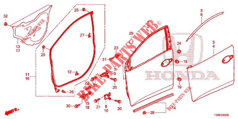 FRONT DOOR PANELS (2D)  for Honda CIVIC TOURER 1.8 SE 5 Doors 6 speed manual 2016