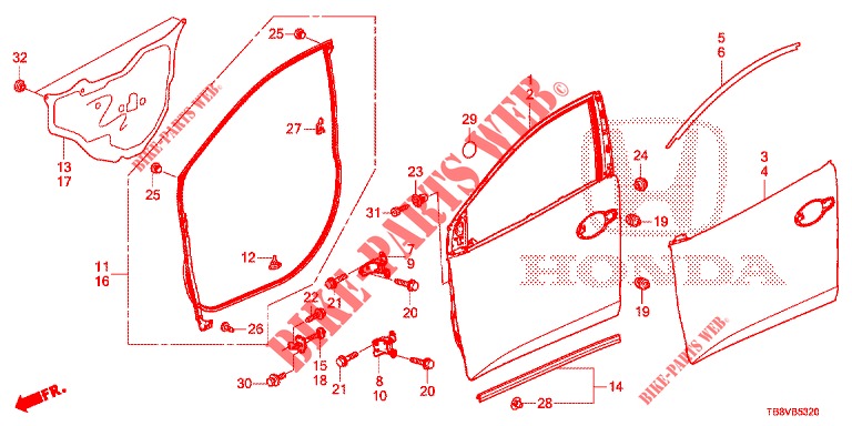 FRONT DOOR PANELS (2D)  for Honda CIVIC TOURER 1.8 EX 5 Doors 6 speed manual 2017