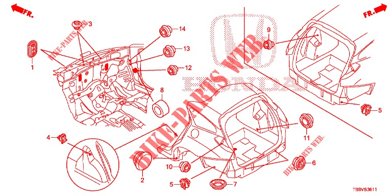 GROMMET (ARRIERE) for Honda CIVIC TOURER 1.8 EX 5 Doors 6 speed manual 2017