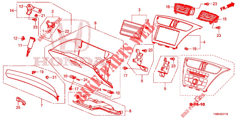 INSTRUMENT GARNISH (COTE DE PASSAGER) (RH) for Honda CIVIC TOURER 1.8 EX 5 Doors 6 speed manual 2017
