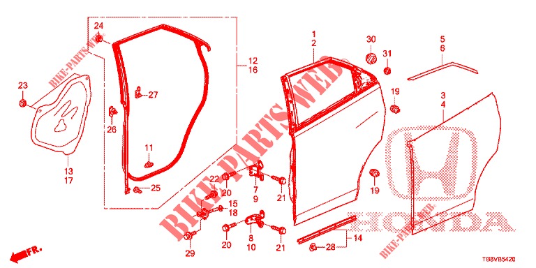 REAR DOOR PANELS (4D)  for Honda CIVIC TOURER 1.8 EX 5 Doors 6 speed manual 2017
