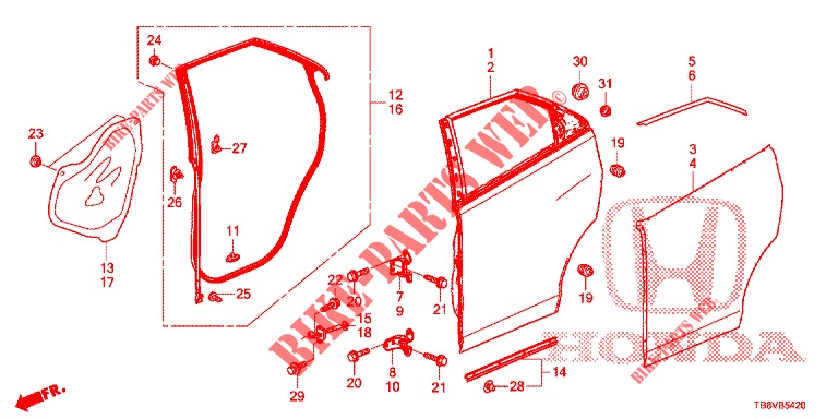 REAR DOOR PANELS (4D)  for Honda CIVIC TOURER 1.8 SE 5 Doors 6 speed manual 2017