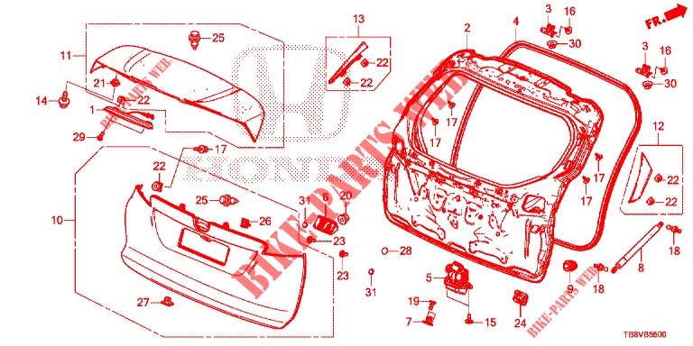 TAILGATE PANEL (2D)  for Honda CIVIC TOURER 1.8 SE 5 Doors 6 speed manual 2017
