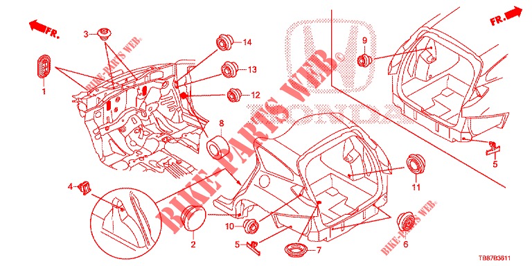 GROMMET (ARRIERE) for Honda CIVIC TOURER DIESEL 1.6 EXGT 5 Doors 6 speed manual 2014