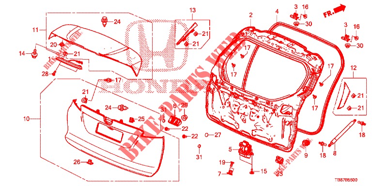 TAILGATE PANEL (2D)  for Honda CIVIC TOURER DIESEL 1.6 EXGT 5 Doors 6 speed manual 2014
