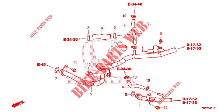 WATER HOSE/HEATER DUCT (DIESEL) for Honda CIVIC TOURER DIESEL 1.6 EXGT 5 Doors 6 speed manual 2014