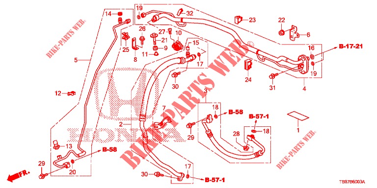AIR CONDITIONER (FLEXIBLES/TUYAUX) (DIESEL) (RH) for Honda CIVIC TOURER DIESEL 1.6 LIFESTYLE 5 Doors 6 speed manual 2014