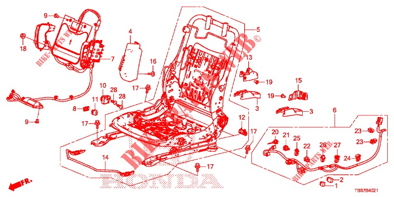 FRONT SEAT COMPONENTS (D.) (HAUTEUR MANUELLE) for Honda CIVIC TOURER DIESEL 1.6 LIFESTYLE 5 Doors 6 speed manual 2014