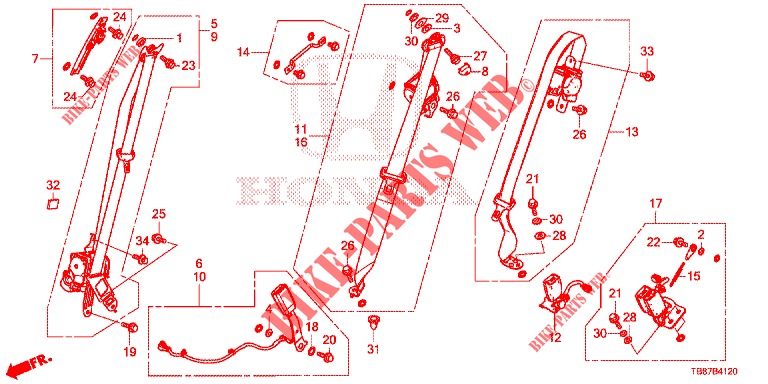 FRONT SEAT/SEATBELTS  for Honda CIVIC TOURER DIESEL 1.6 LIFESTYLE 5 Doors 6 speed manual 2014