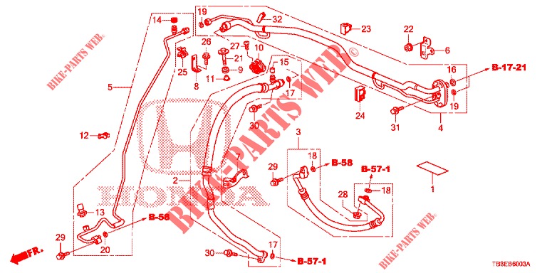 AIR CONDITIONER (FLEXIBLES/TUYAUX) (DIESEL) (RH) for Honda CIVIC TOURER DIESEL 1.6 ES 5 Doors 6 speed manual 2015