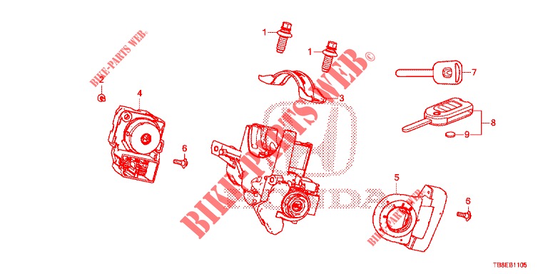 KEY CYLINDER COMPONENTS  for Honda CIVIC TOURER DIESEL 1.6 ES 5 Doors 6 speed manual 2015