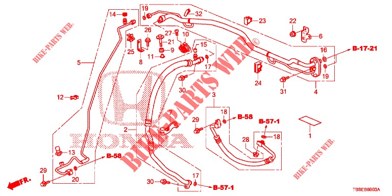 AIR CONDITIONER (FLEXIBLES/TUYAUX) (DIESEL) (RH) for Honda CIVIC TOURER DIESEL 1.6 EX 5 Doors 6 speed manual 2015