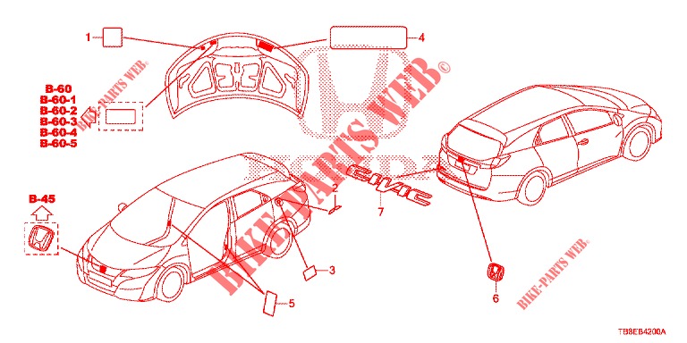 EMBLEMS/CAUTION LABELS  for Honda CIVIC TOURER DIESEL 1.6 EX 5 Doors 6 speed manual 2015