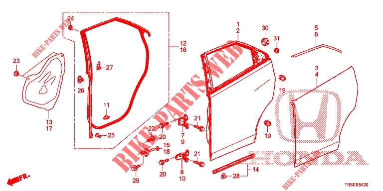 REAR DOOR PANELS (4D)  for Honda CIVIC TOURER DIESEL 1.6 EX 5 Doors 6 speed manual 2015