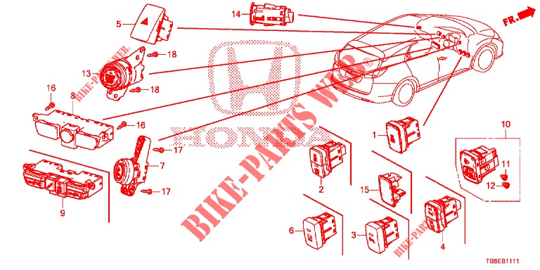SWITCH (RH) for Honda CIVIC TOURER DIESEL 1.6 EX 5 Doors 6 speed manual 2015
