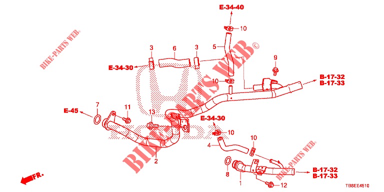 WATER HOSE/HEATER DUCT (DIESEL) for Honda CIVIC TOURER DIESEL 1.6 EX 5 Doors 6 speed manual 2015
