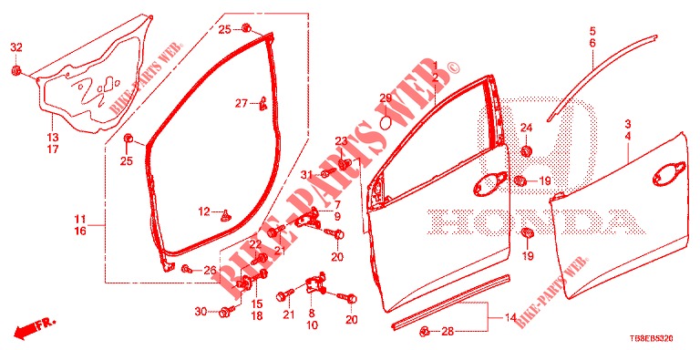 FRONT DOOR PANELS (2D)  for Honda CIVIC TOURER DIESEL 1.6 EXGT 5 Doors 6 speed manual 2015