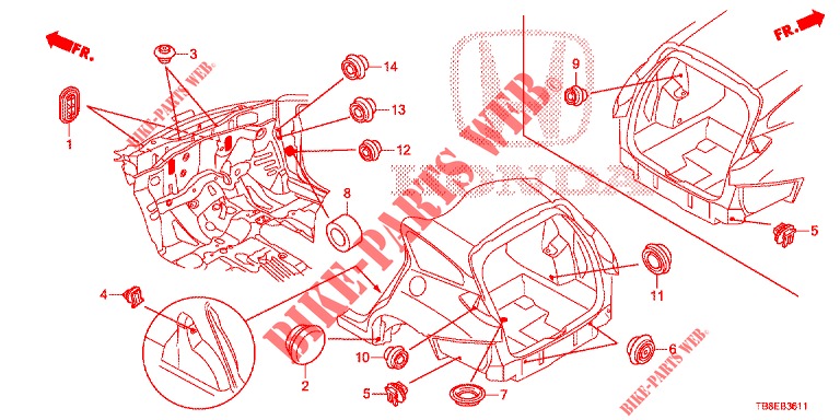 GROMMET (ARRIERE) for Honda CIVIC TOURER DIESEL 1.6 EXGT 5 Doors 6 speed manual 2015