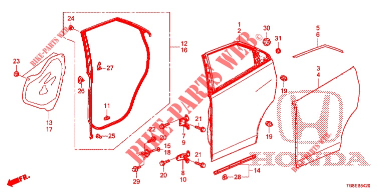 REAR DOOR PANELS (4D)  for Honda CIVIC TOURER DIESEL 1.6 EXGT 5 Doors 6 speed manual 2015