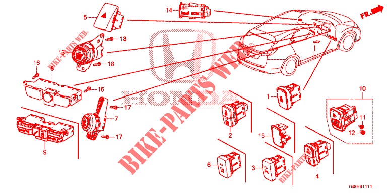 SWITCH (RH) for Honda CIVIC TOURER DIESEL 1.6 EXGT 5 Doors 6 speed manual 2015
