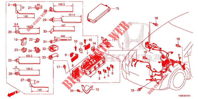 WIRE HARNESS (1) (RH) for Honda CIVIC TOURER DIESEL 1.6 S 5 Doors 6 speed manual 2015