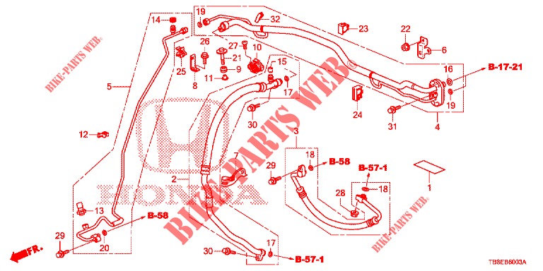 AIR CONDITIONER (FLEXIBLES/TUYAUX) (DIESEL) (RH) for Honda CIVIC TOURER DIESEL 1.6 SE 5 Doors 6 speed manual 2015