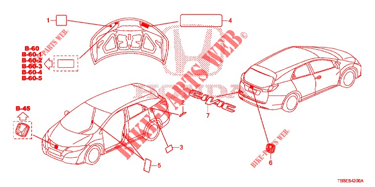 EMBLEMS/CAUTION LABELS  for Honda CIVIC TOURER DIESEL 1.6 SE 5 Doors 6 speed manual 2015